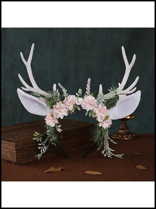 Handmade Deer Ear Flower Antler Headband Woodland Floral Fairy Costume Accessory main image 2
